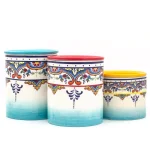 Euro Ceramica Zanzibar 3-Piece Ceramic Canister Set - Multicolor Earthenware Kitchen Jars thumbnail 2
