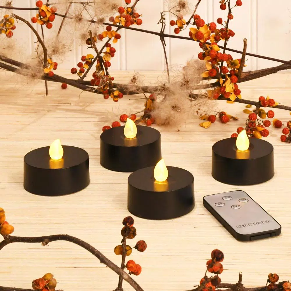 LUMABASE Black Extra Large LED Tea Light Candles with Remote Control and 2 Timers, 4-Count