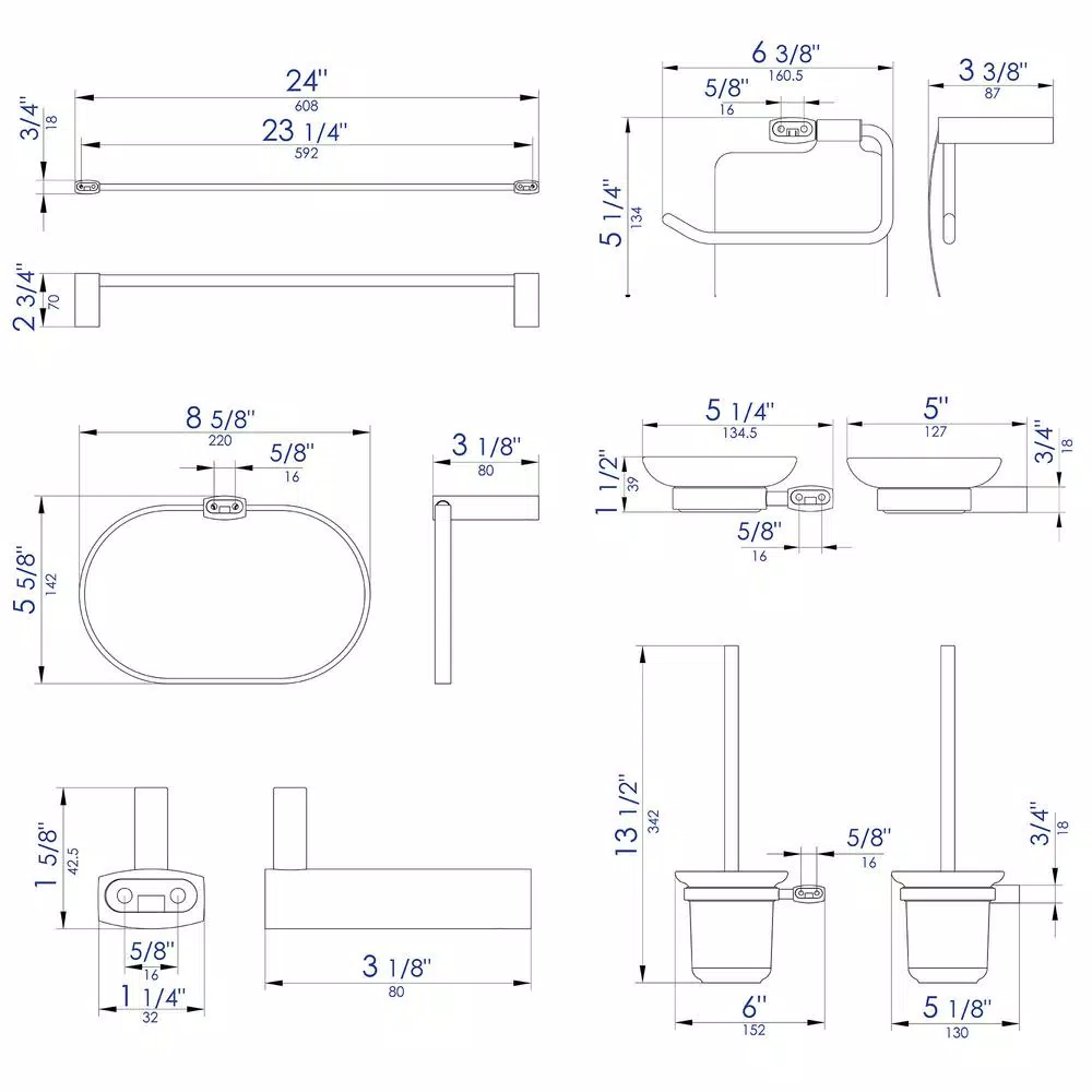 Alfi Brand 6-Piece Brushed Nickel Bath Hardware Set