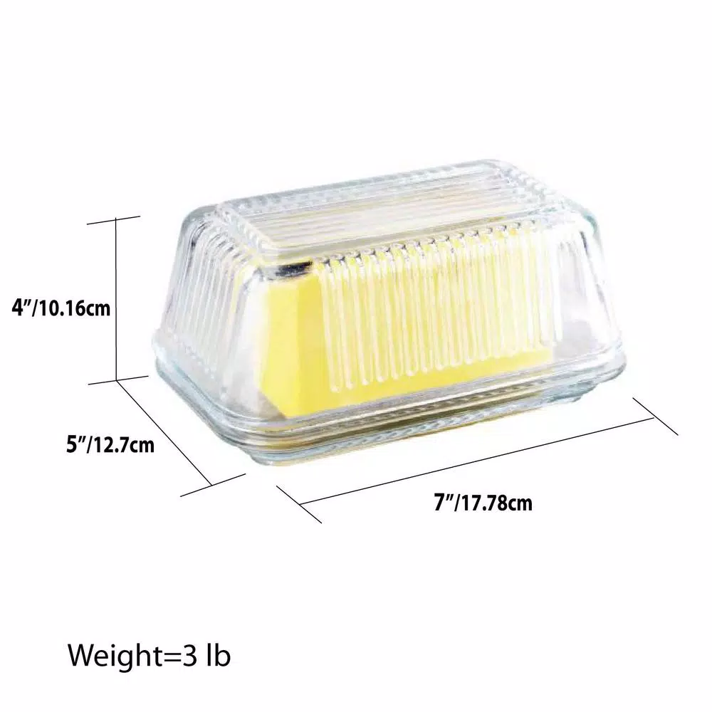 Home Basics Clear Glass Butter Dish with Ribbed Exterior, 3.9 x 6.6 in.