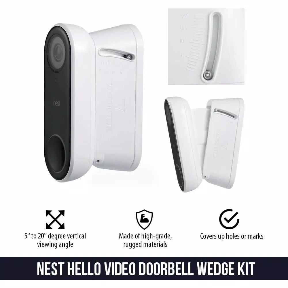 Wasserstein Adjustable Vertical Wall Mount Kit for Google Nest Hello Video Doorbell, White