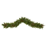 Nearly Natural 6 ft. Pre-Lit Artificial Pine Christmas Garland with 50 Warm White LED Lights and Berries thumbnail 1