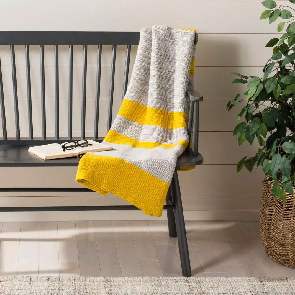 Safavieh Sun Kissed 100% Cotton Striped Throw Blanket - Sun Yellow & Light Grey