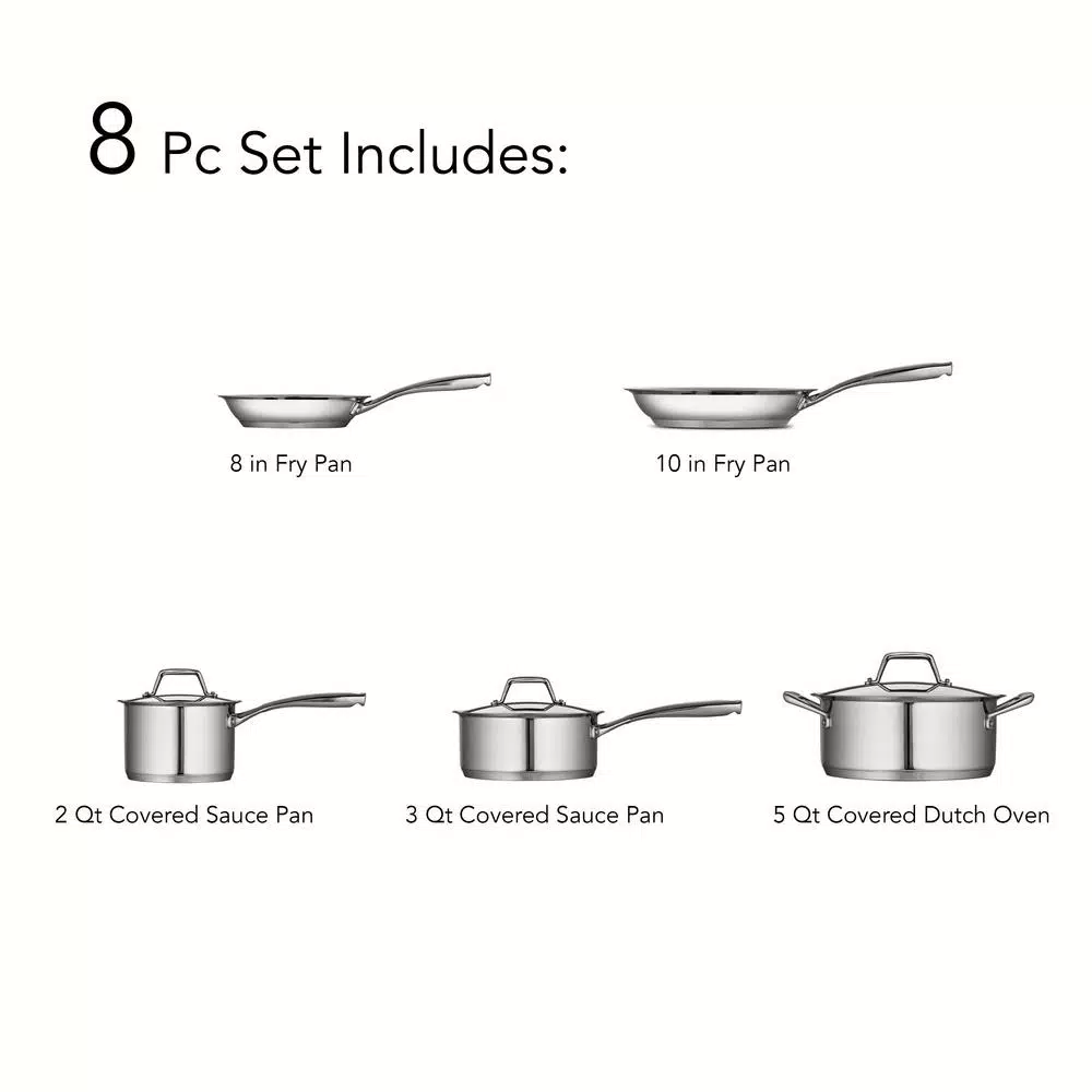 Tramontina Gourmet Prima 8-Piece Stainless Steel Cookware Set, Tri-Ply Induction Compatible