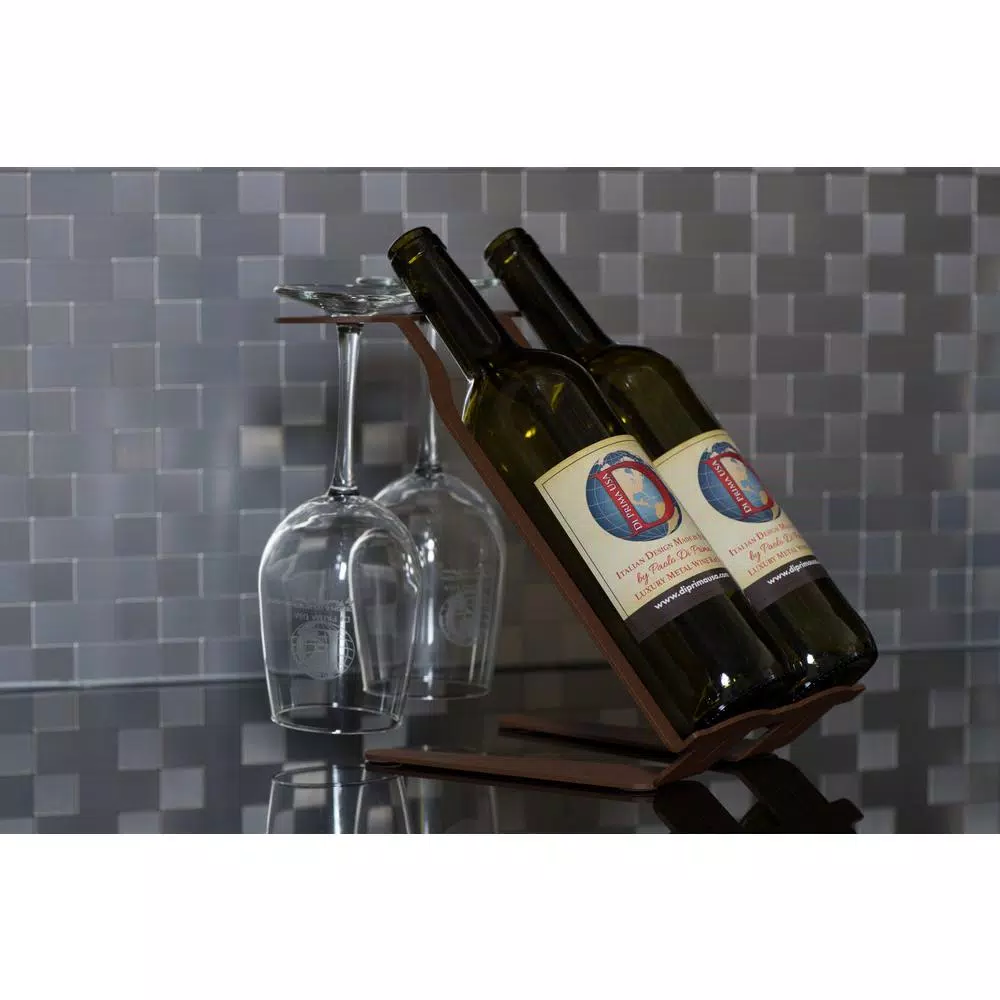 DI PRIMA USA Venetian Freestanding Tabletop Wine Rack - 2 Bottle & 2 Glass Holder, Chestnut Brown