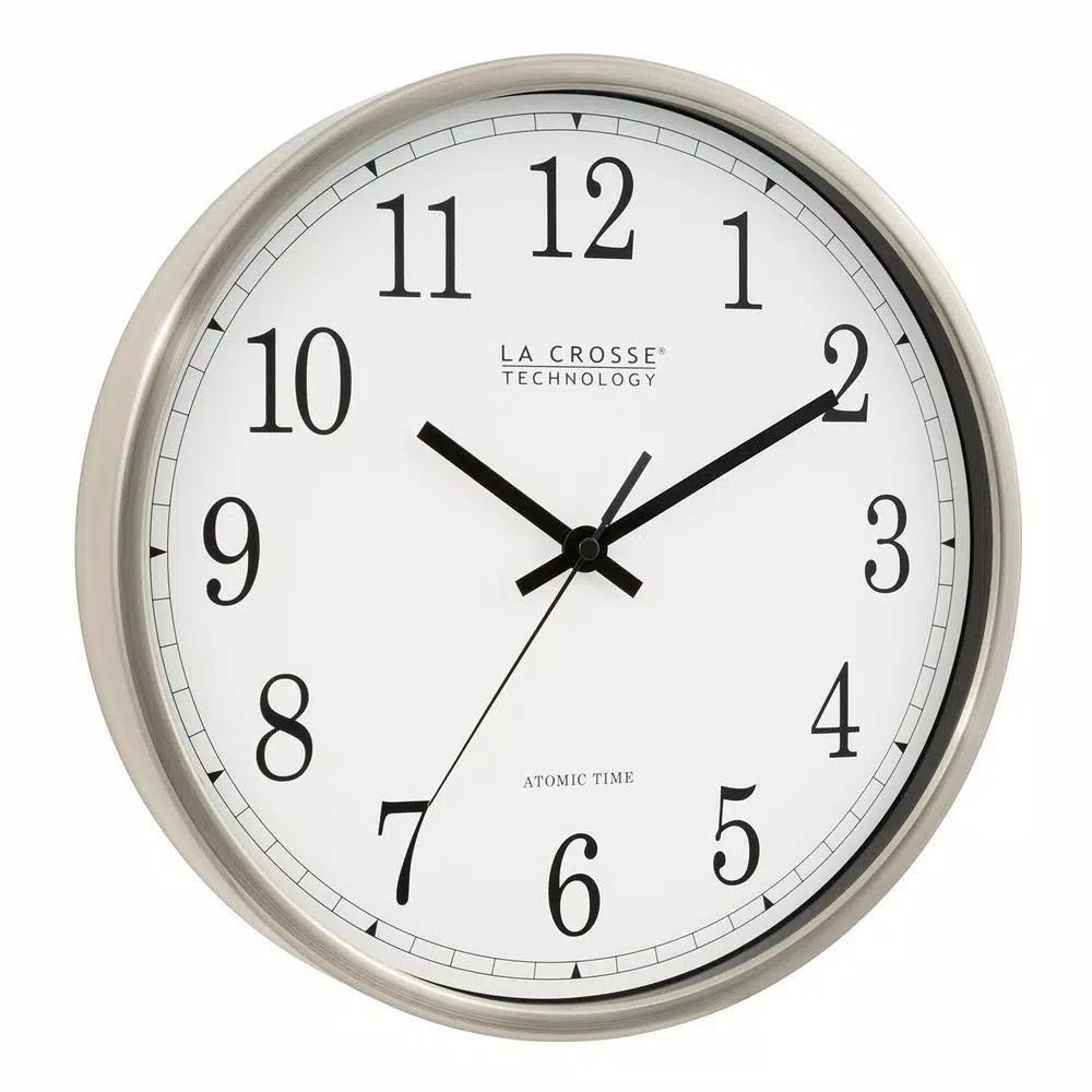 La Crosse Technology 12 in. Round Atomic Analog Wall Clock with Stainless Steel Frame