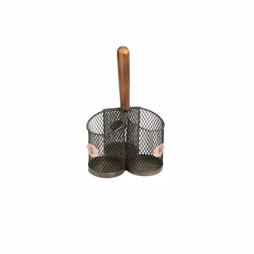 MIND READER Stainless Steel Utensil Caddy & Silverware Organizer with Wood Handle