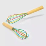 ExcelSteel 10 in. Silicone Tri-Color Whisk with Comfortable Wooden Handle thumbnail 4