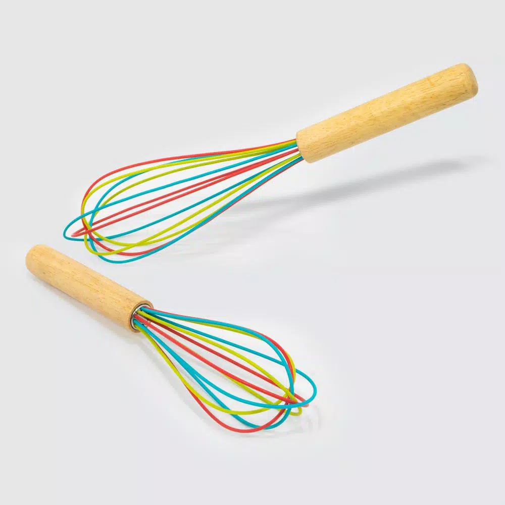 ExcelSteel 10 in. Silicone Tri-Color Whisk with Comfortable Wooden Handle