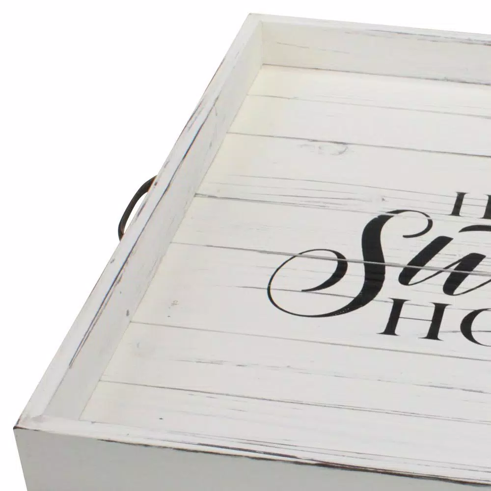 Stonebriar Collection Stonebriar Rustic White Wood Decorative Serving Tray with Metal Handles