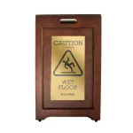 Alpine Industries 24 in. 2-Sided Brass Plated Wooden Bilingual Wet Floor Sign thumbnail 3