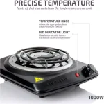 Ovente BGC101 1000W Electric Single Coil Burner Hot Plate, 6-Inch Heating Surface, Black thumbnail 2