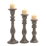 LITTON LANE Rustic Dark Brown Tapered Mango Wood Candle Holder Set of 3 thumbnail 2