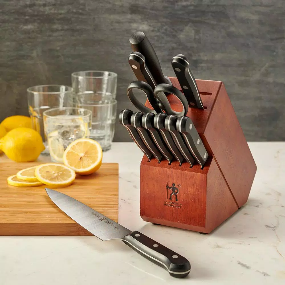 Henckels International Solution 12-Piece Stainless Steel Knife Block Set with Hardwood Block