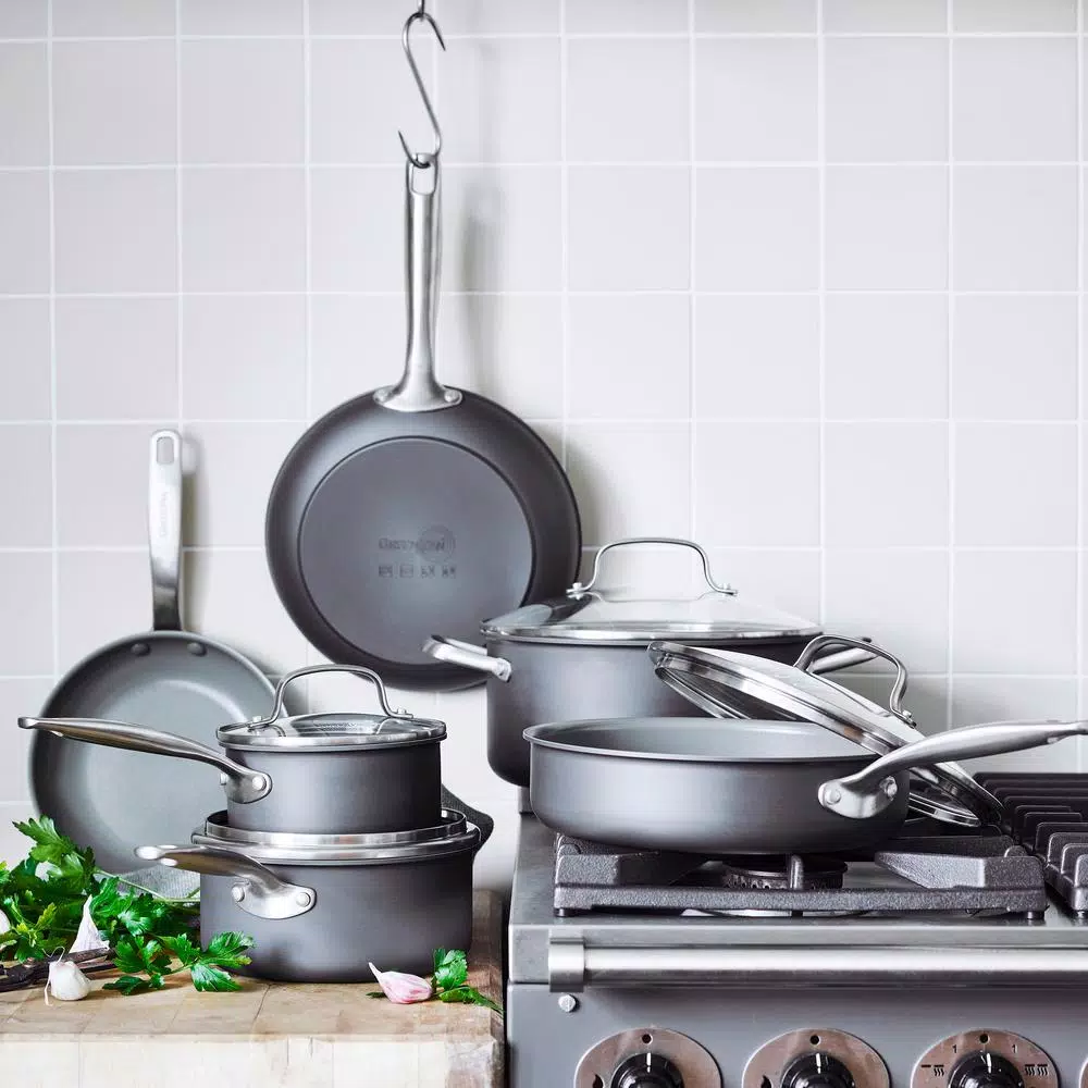 GreenPan Chatham 10-Piece Hard-Anodized Aluminum Ceramic Nonstick Cookware Set, Gray