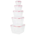 Unbranded 10-Piece Locking Square Plastic Food Storage Container Set with Steam-Vented Lids, Red thumbnail 4