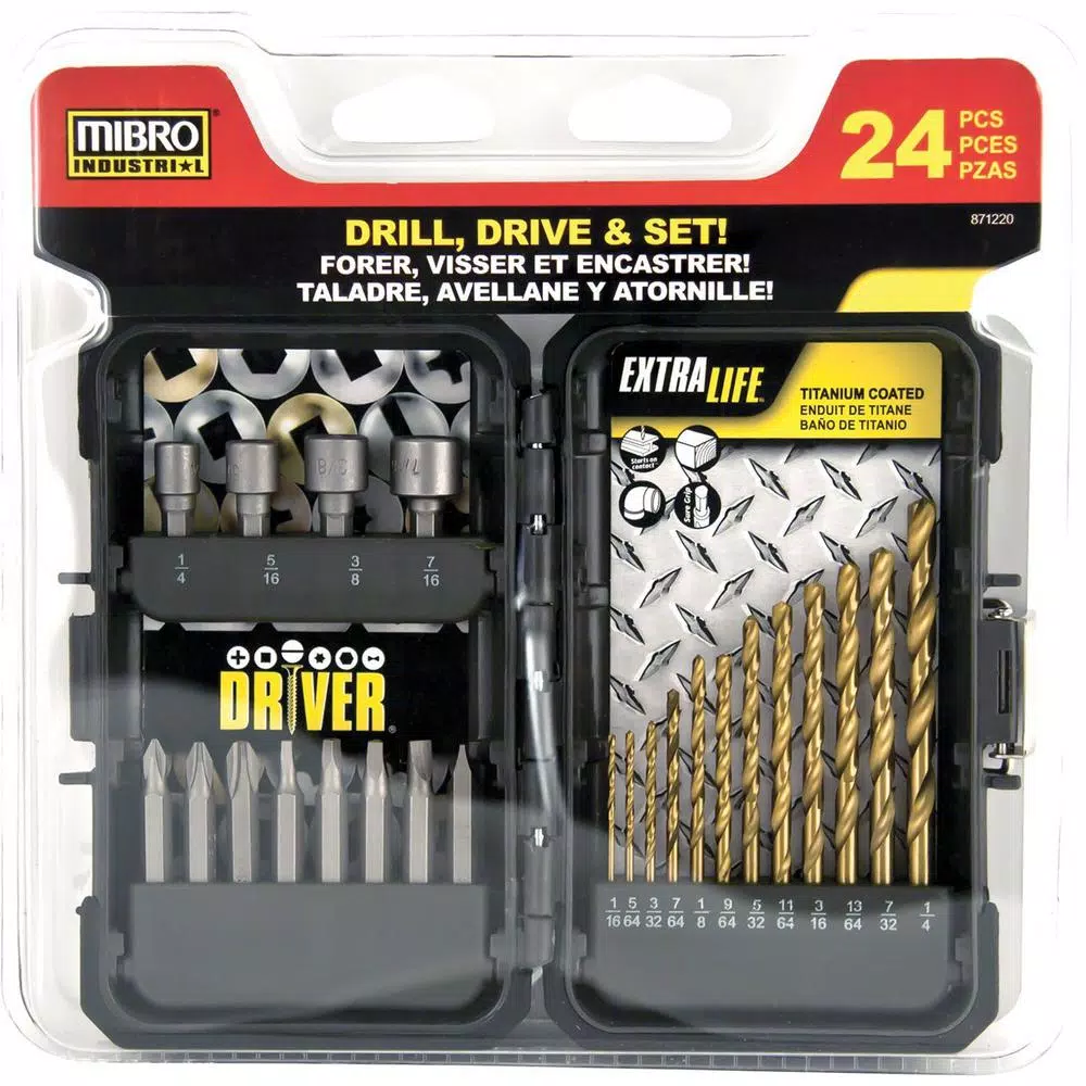 MIBRO 24-Piece Titanium Drill Bit, Screwdriver Bit, and Nut Setter Set