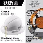 Klein Tools White Full Brim Non-Vented Hard Hat, Class E Type 1 thumbnail 2