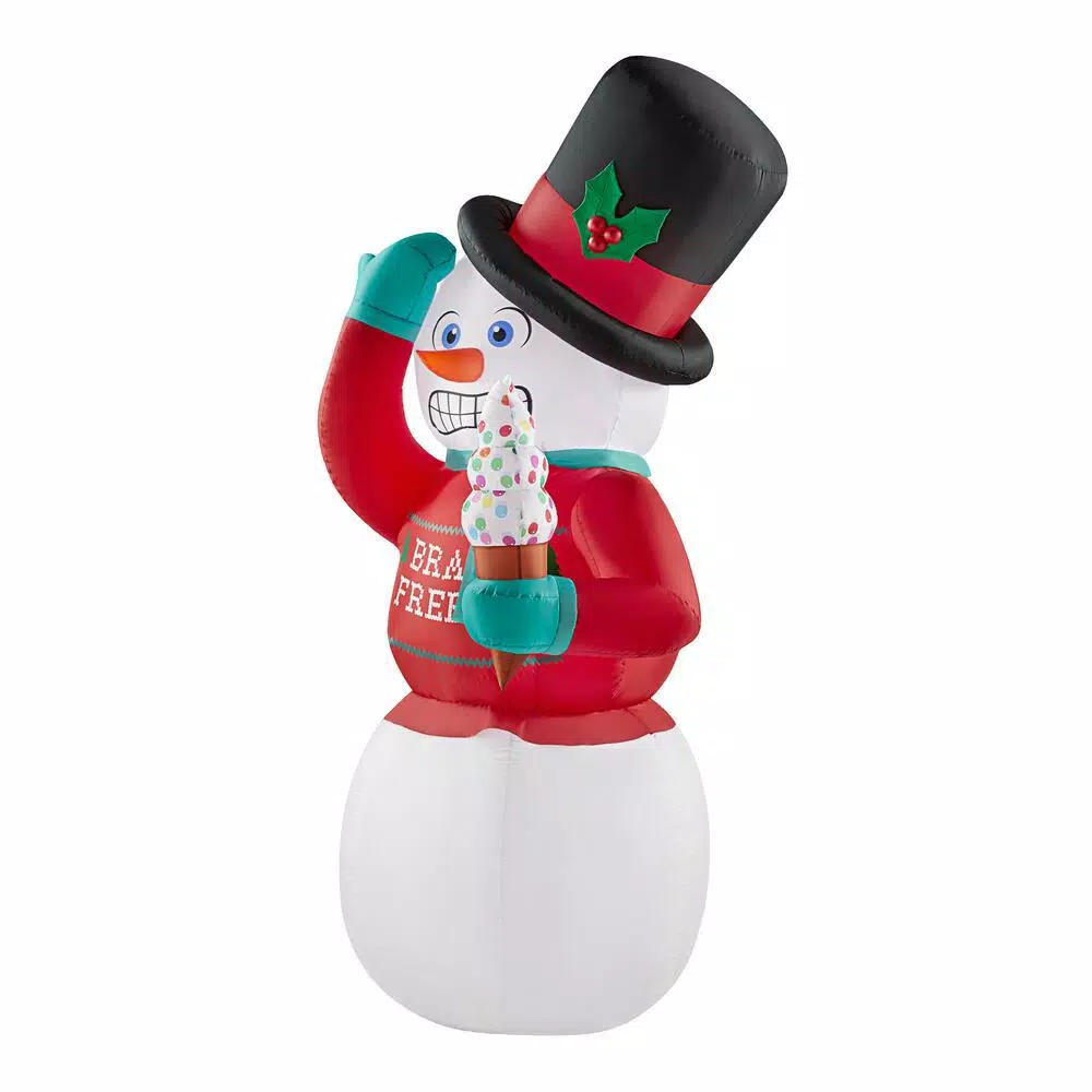 Home Accents Holiday 6 ft. Animated Airblown Inflatable Shivering Snowman with Ugly Sweater and Ice Cream