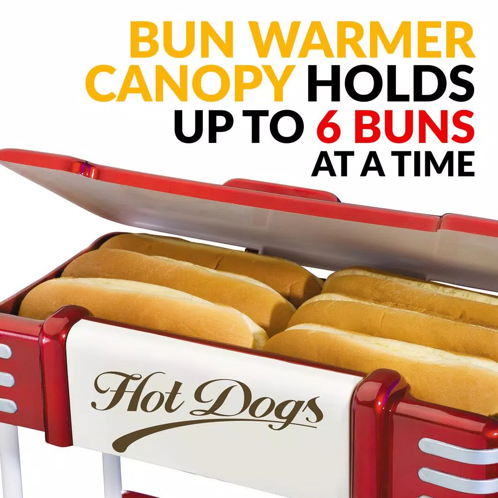Nostalgia Retro Red Electric Hot Dog Roller and Bun Warmer - Specialty Grill