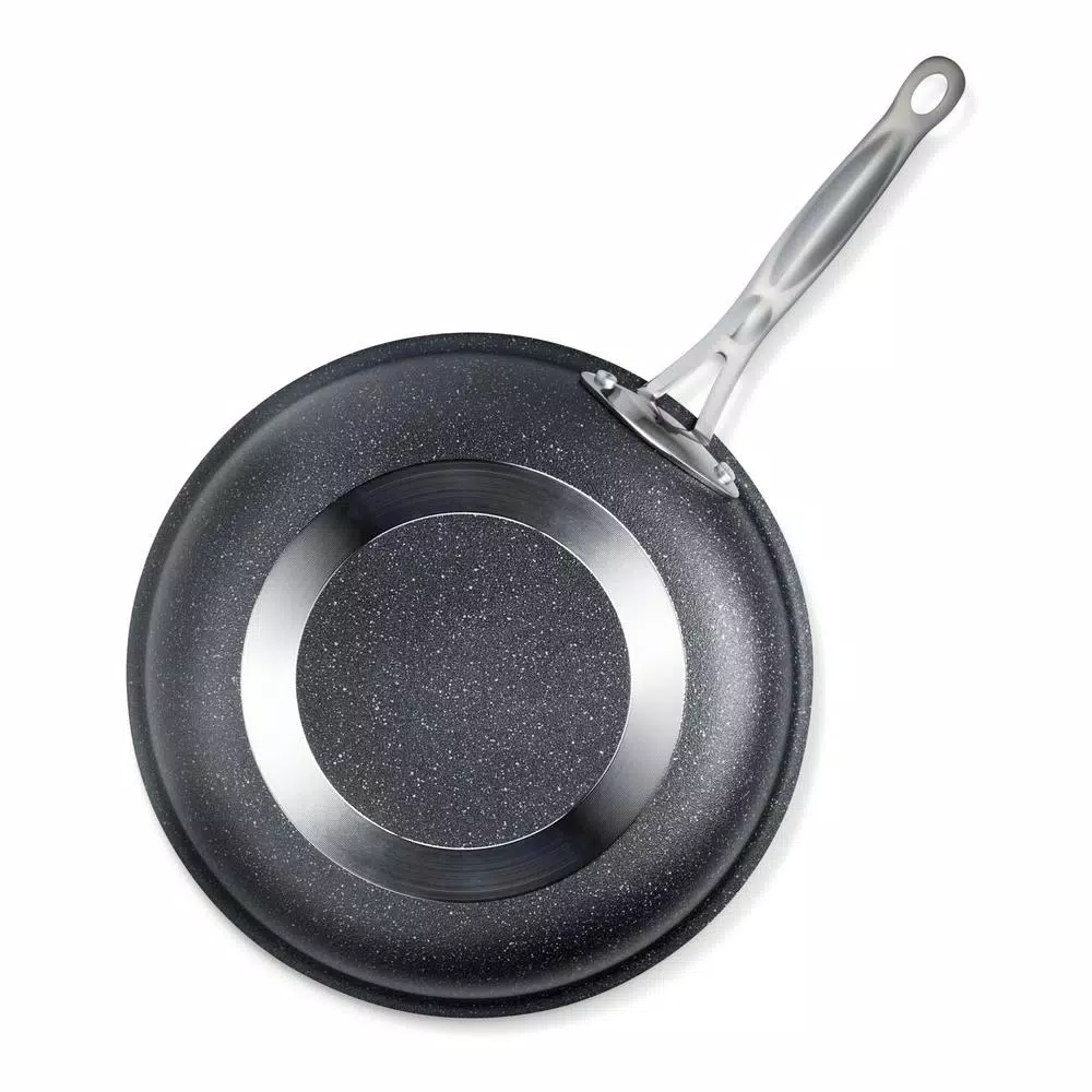 GRANITESTONE 12 in. Aluminum Non-Stick Diamond Infused Round Fry Pan, Charcoal Granite