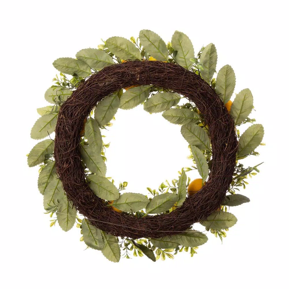 Unbranded 22 in. Greenery Lemon Wreath with 24 in. Bamboo Tobacco Basket