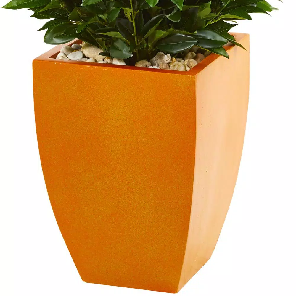 Nearly Natural 57-In. Bay Leaf Artificial Topiary Tree in Orange Planter, Indoor/Outdoor