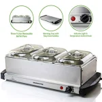 Ovente FW153W 3-Tray Buffet Server with Stand-Alone Warming Tray, Stainless Steel thumbnail 1