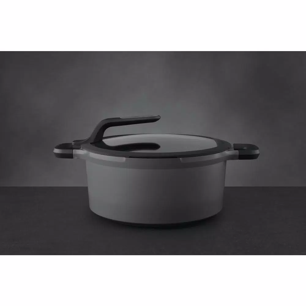 BergHOFF GEM Stay Cool 5.1 qt. Cast Aluminum Nonstick Stock Pot with Glass Lid, Gray