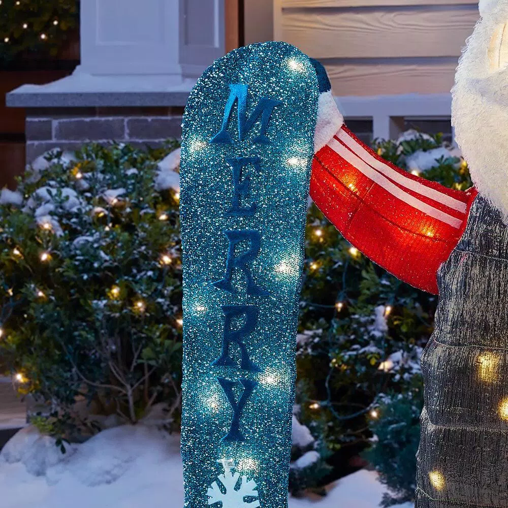 Home Accents Holiday Yuletide Lane 4 ft. LED Santa with Snowboard Yard Decoration