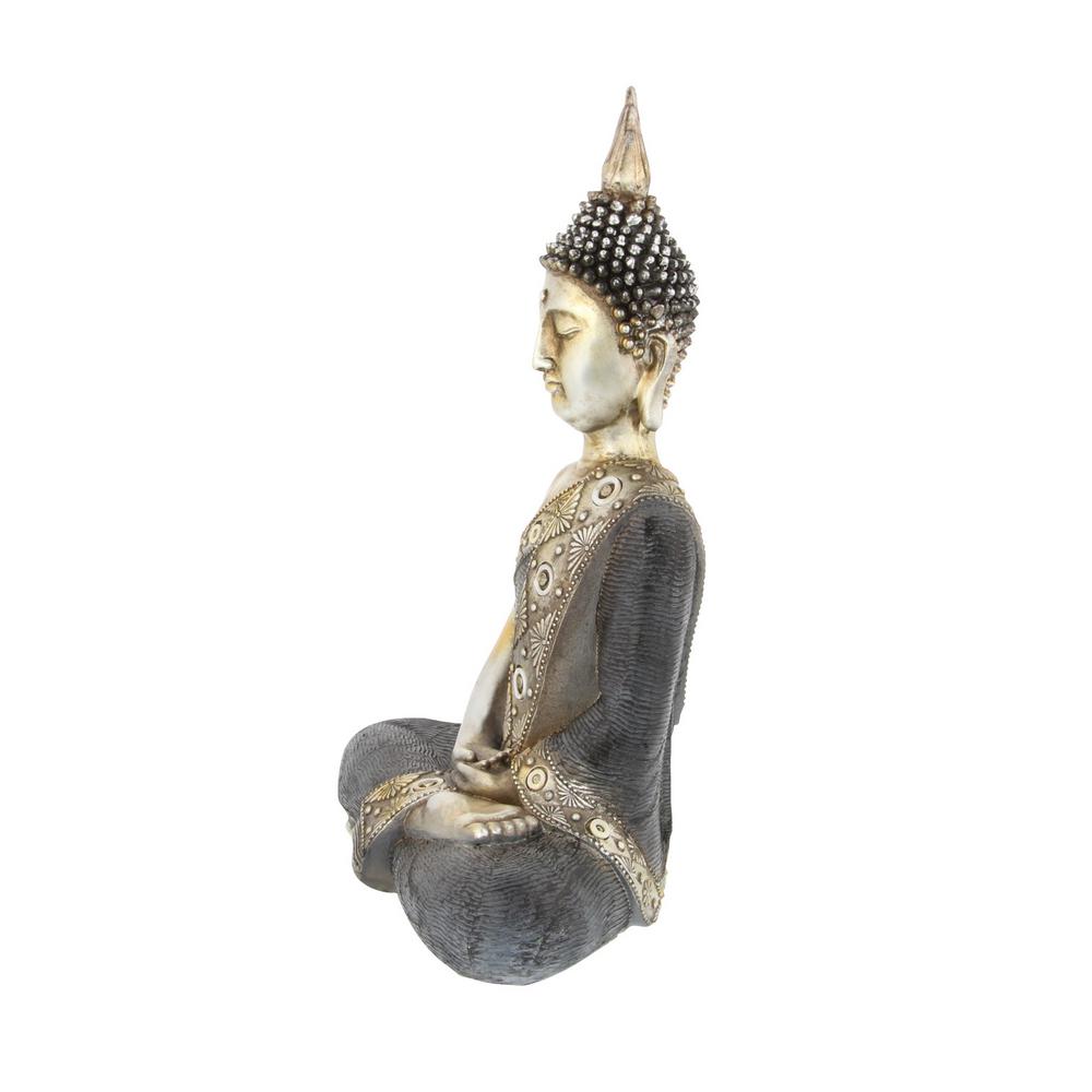 LITTON LANE 16 in. x 12 in. Decorative Sitting Buddha Sculpture, Tarnished Brass Finish Polystone Statuary