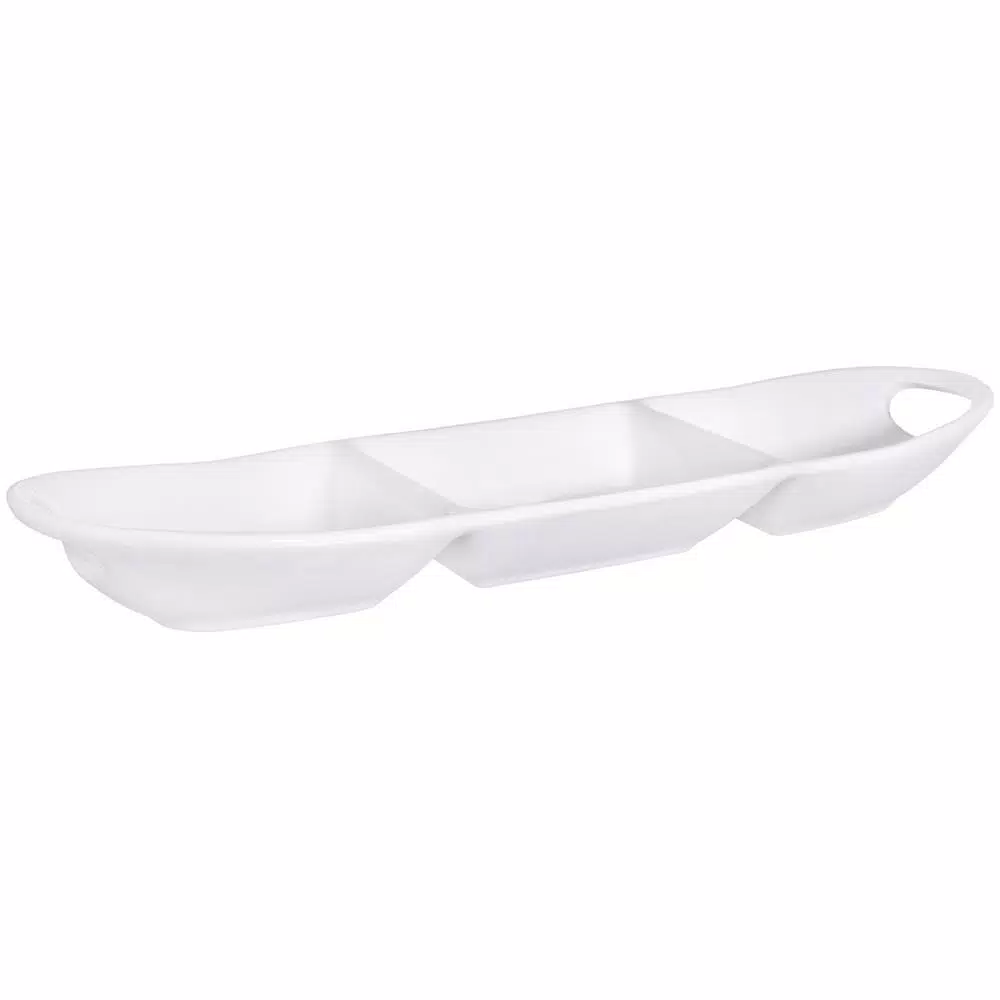 Home Essentials 18 in. White Ceramic 3-Section Oval Serving Platter