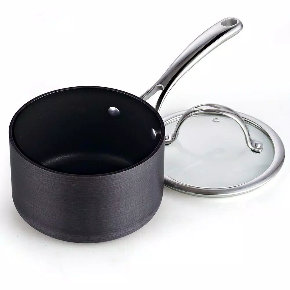 Cooks Standard 2 Qt. Hard-Anodized Aluminum Nonstick Saucepan with Glass Lid, Black
