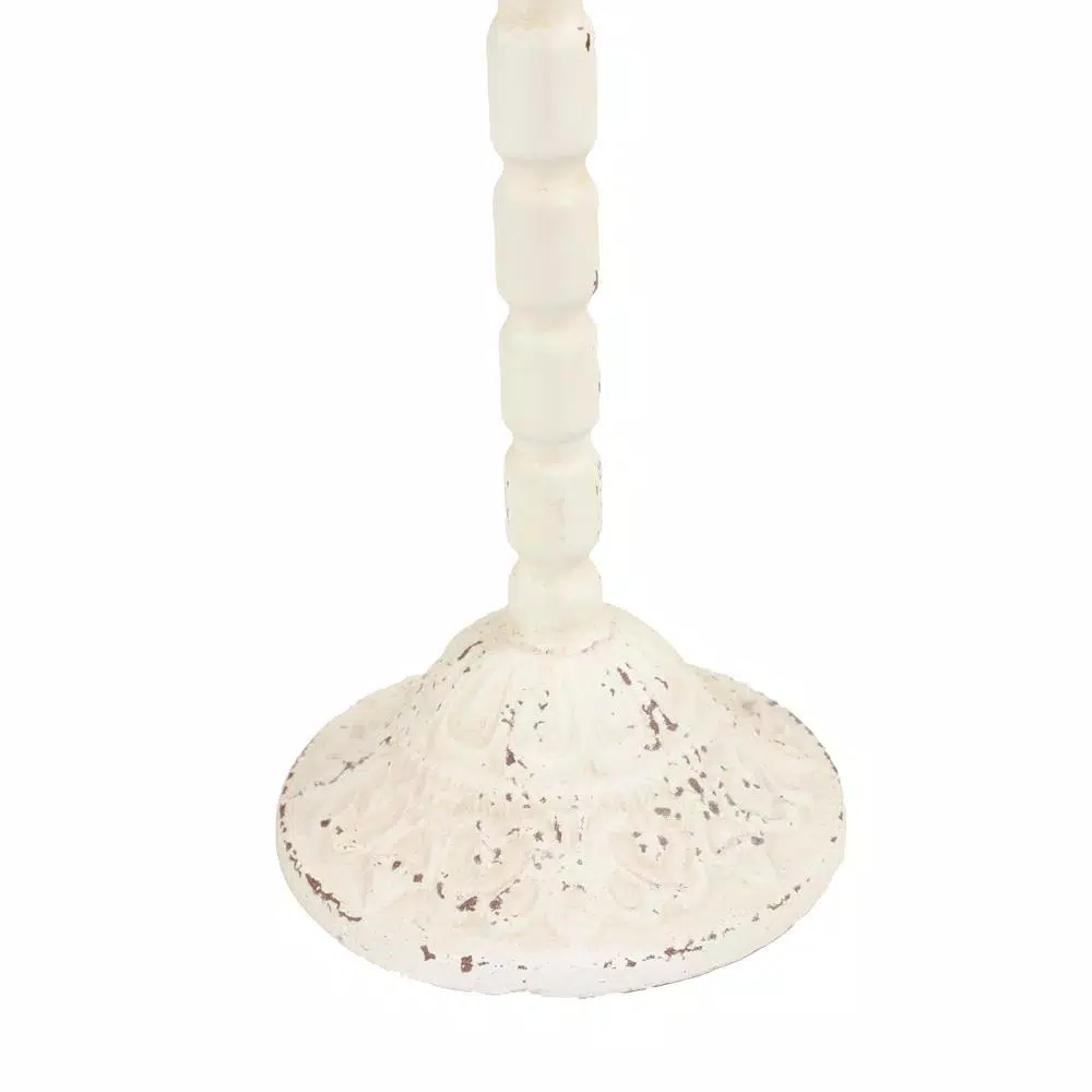 LITTON LANE Tall Vintage White Metal Candelabra with Scrolled Arms - 30 inch