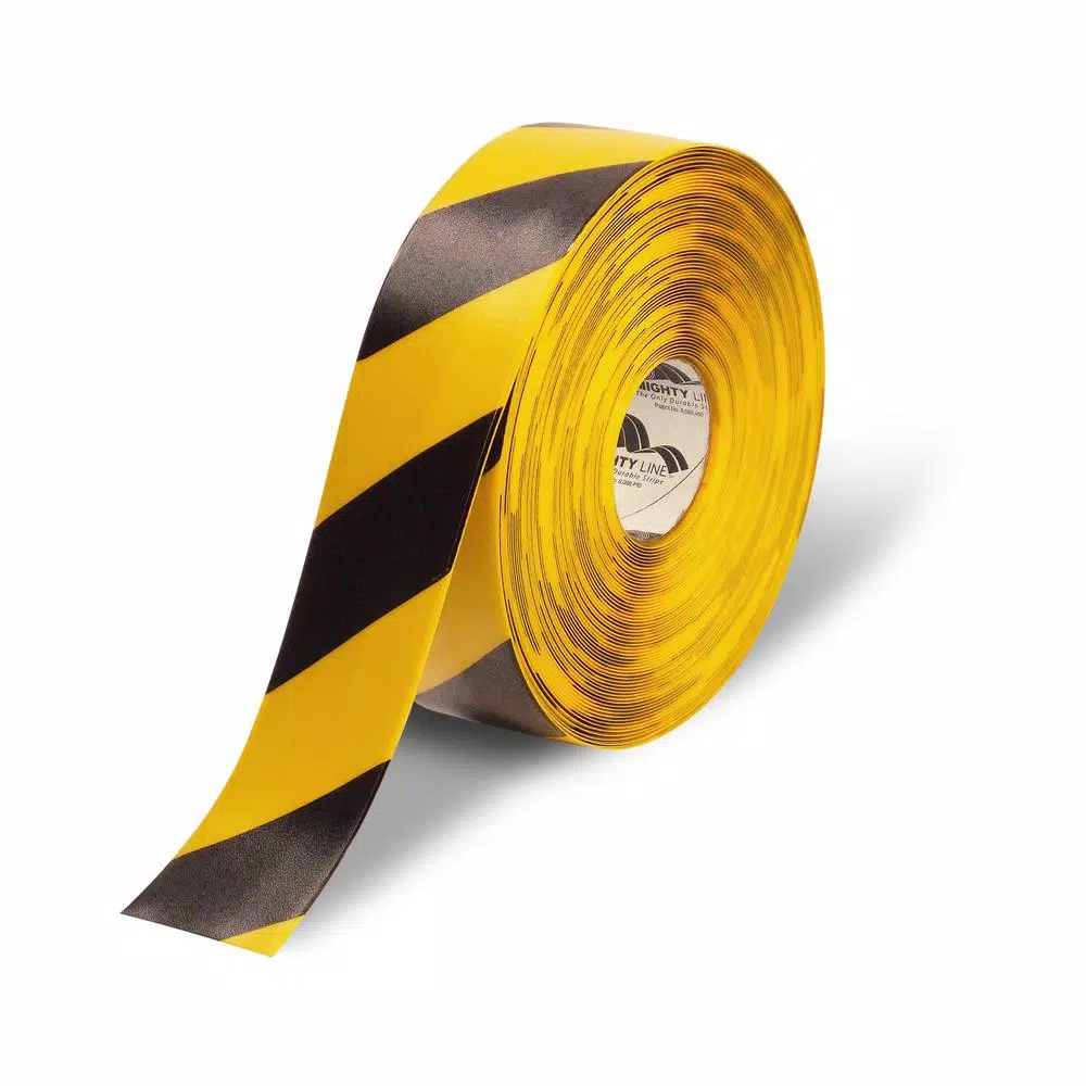 Mighty Line 3 in. Yellow and Black Diagonal Heavy-Duty Floor Tape, 100 ft. Roll
