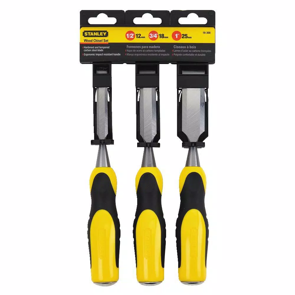 Stanley 3-Piece Wood Chisel Set, Hardened Chrome Carbon Steel Blades