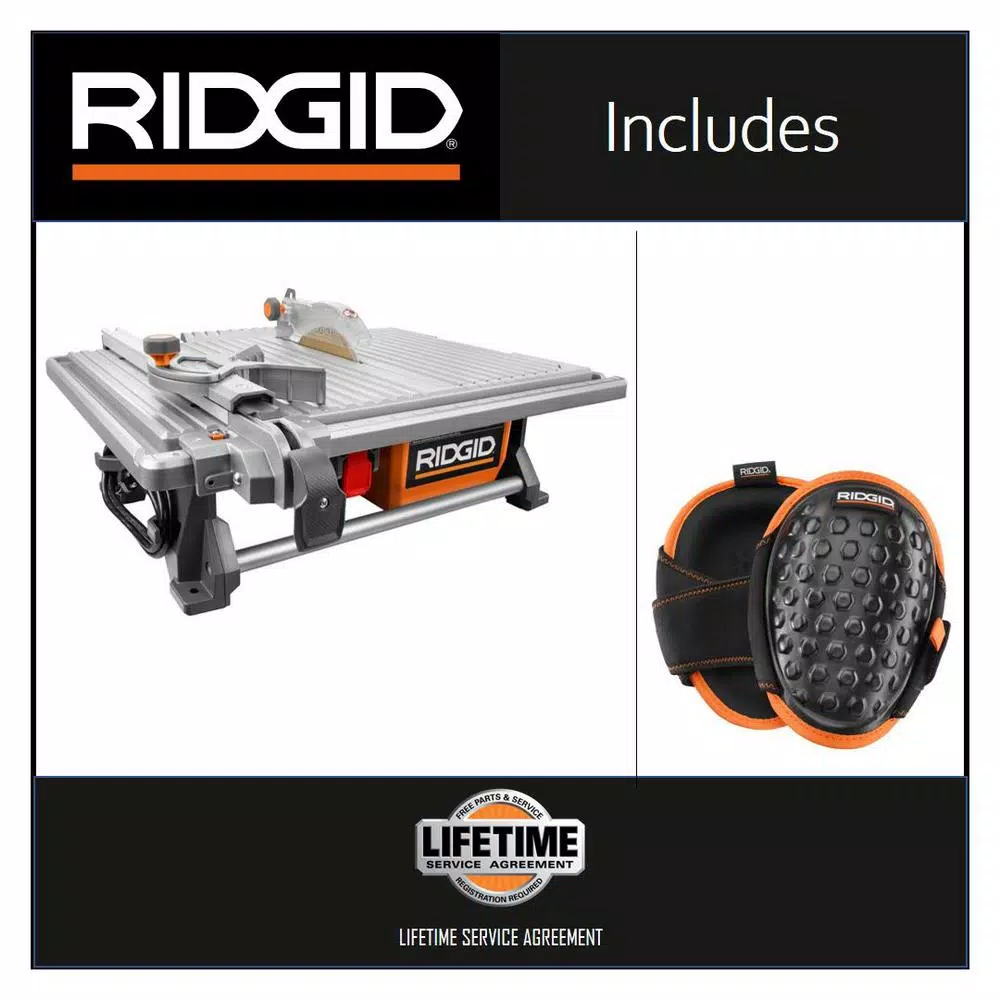RIDGID 7 in. Corded Wet Tile Saw with 24 in. Rip Capacity and Gel-Foam Knee Pads Bundle