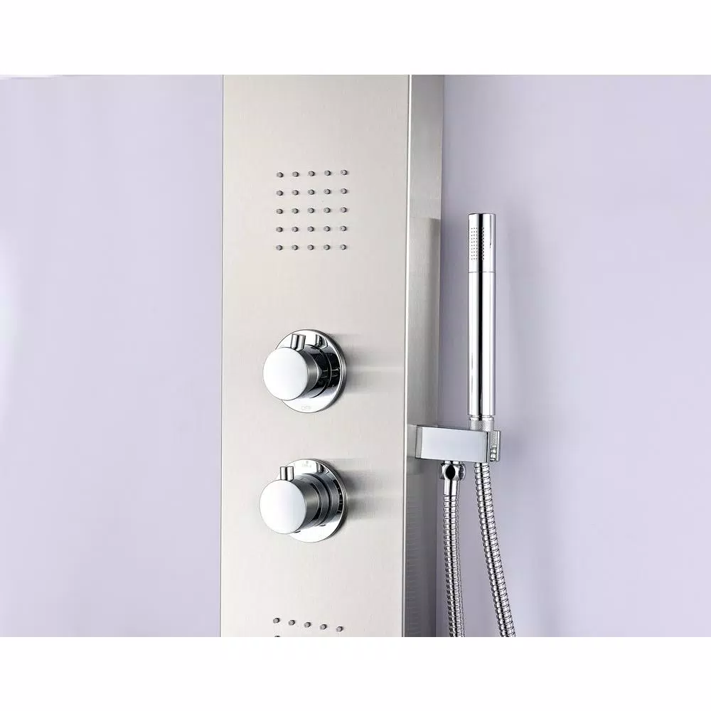 ANZZI Anchorage 60 in. 2-Jet Full Body Shower Panel System with Heavy Rain Head & Spray Wand, Brushed Steel