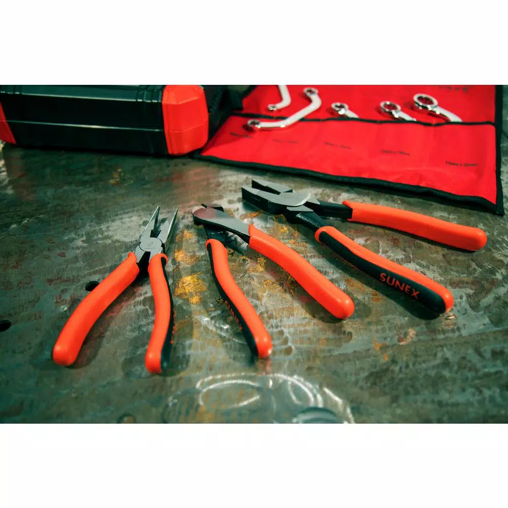 SUNEX TOOLS Sunex 3605V High Leverage 3-Piece Plier Set with Roll Pouch
