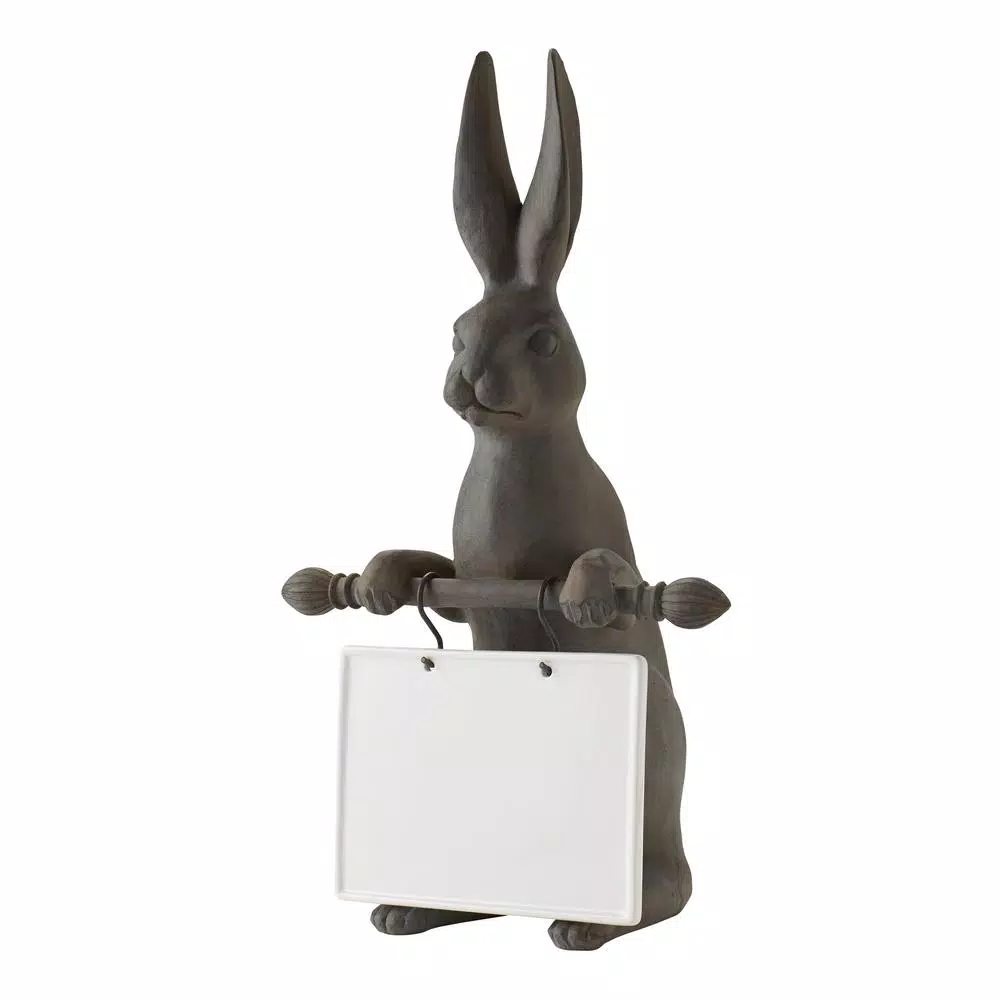 3R Studios 21 in. Grey Bunny Ceramic Message Board Statue - Farmhouse Decorative Sculpture