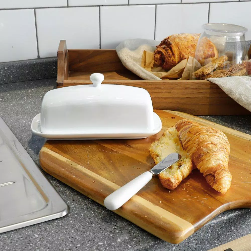 Sweese White Porcelain Butter Dish with Cover, 4 oz. Rectangular Butter Keeper for American Size Sticks