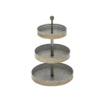 LITTON LANE 24 in. 3-Tiered Round Gray Iron Tray Stand with Copper Band Accents thumbnail 2