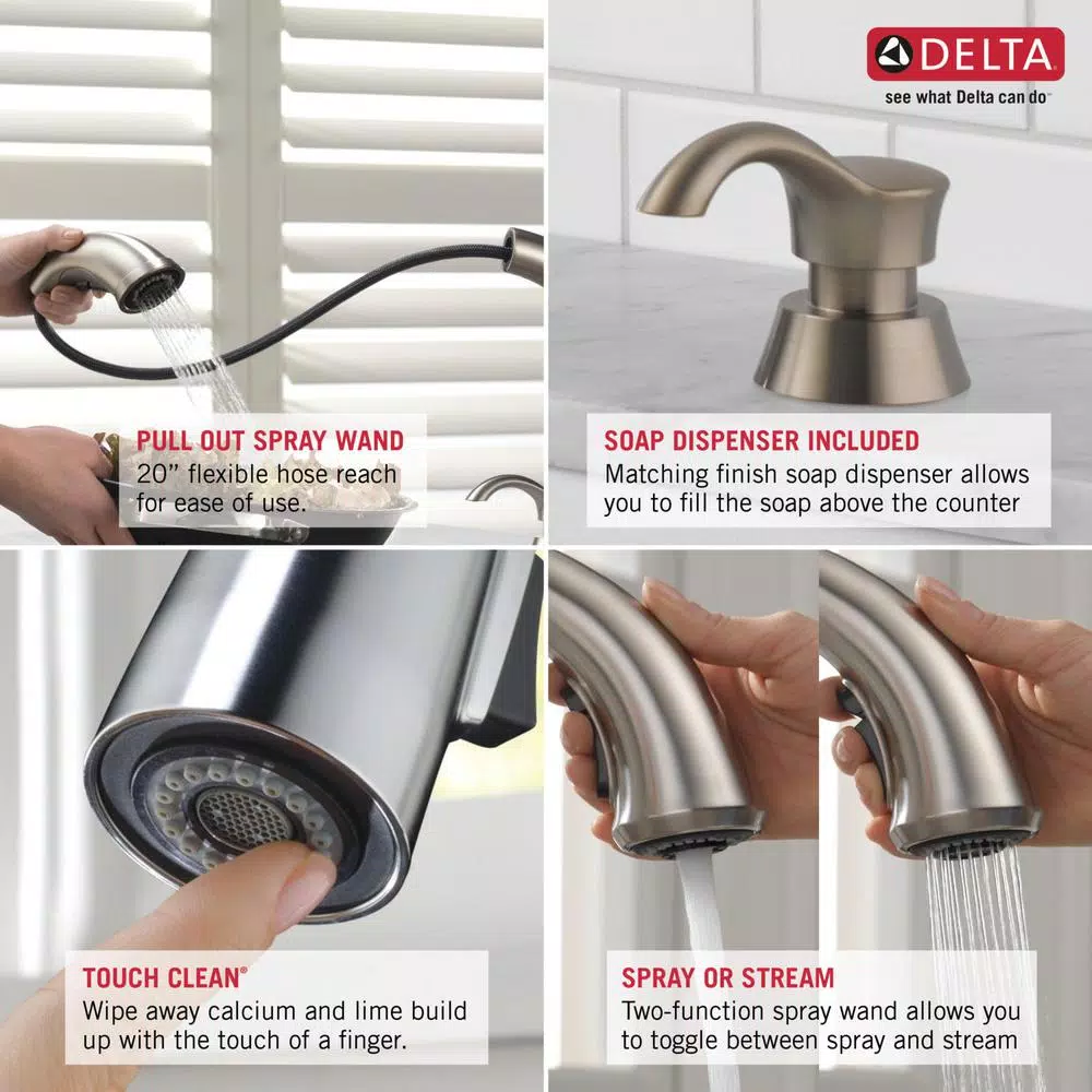 Delta Allentown Single-Handle Pull-Out Kitchen Faucet with Soap Dispenser, Stainless