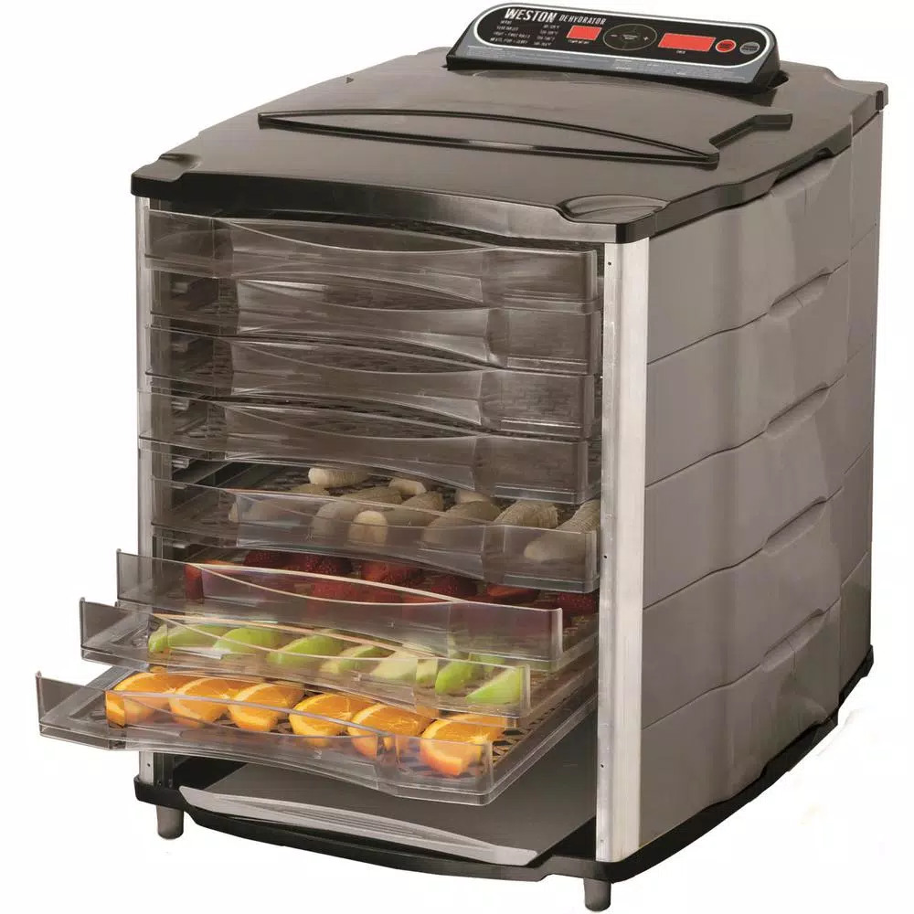 Weston 10-Tray Digital Food Dehydrator with Temperature Display, 830W, Black and Silver