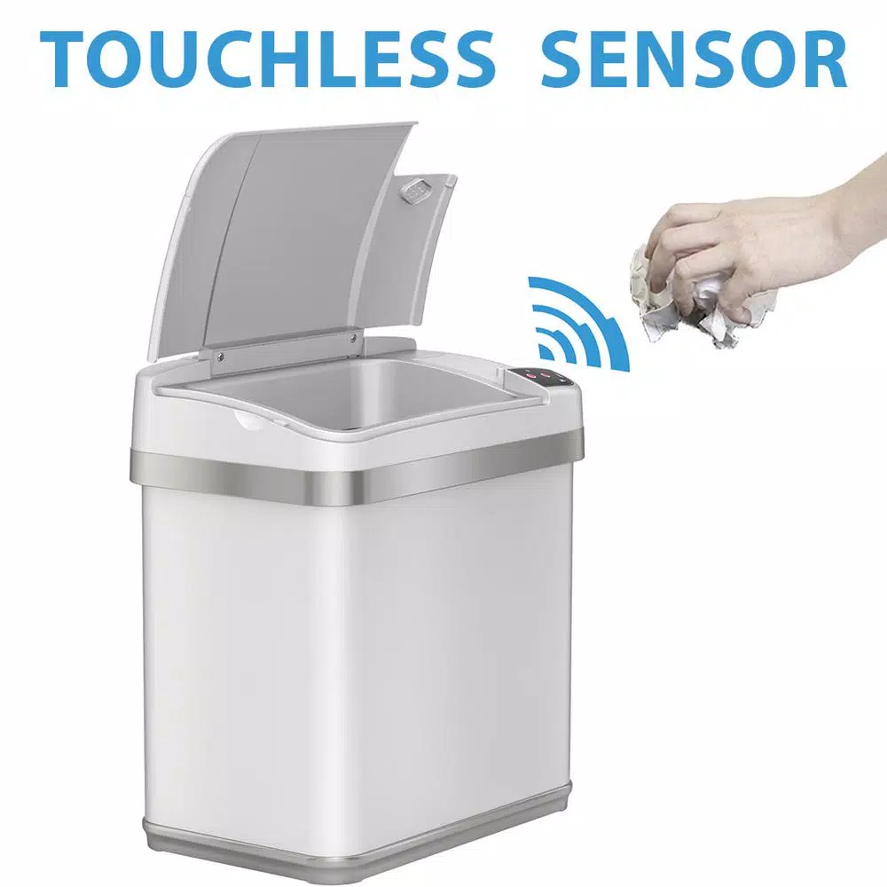 iTouchless 2.5 Gal. Pearl White Touchless Automatic Sensor Trash Can with Odor Filter and Fragrance