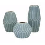 IMAX Asher Blue Ceramic Medium Vase - Turquoise Glaze Geometric Stoneware thumbnail 2