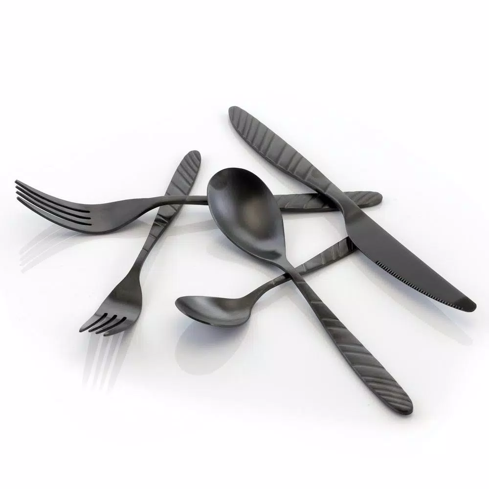 MegaChef La Vague 20-Piece Matte Black Stainless Steel Flatware Set, Service for 4