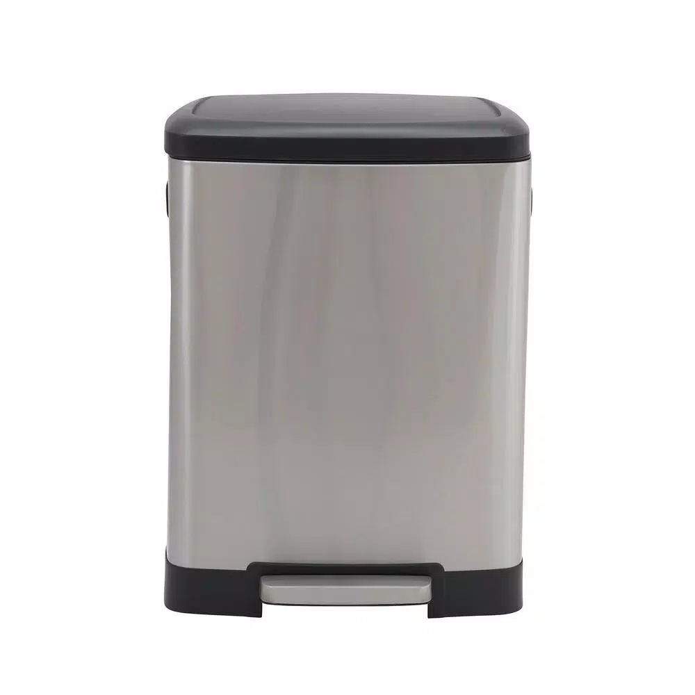 Household Essentials Summit 13 Gallon Rectangular Stainless Steel Step Trash Can with Soft-Close Lid