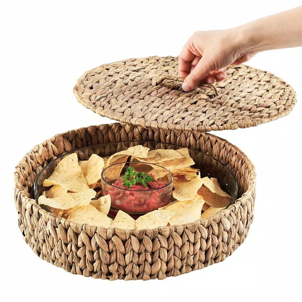 Artland Garden Terrace 13.5 in. Chip and Dip Server with Water Hyacinth Base and Lid