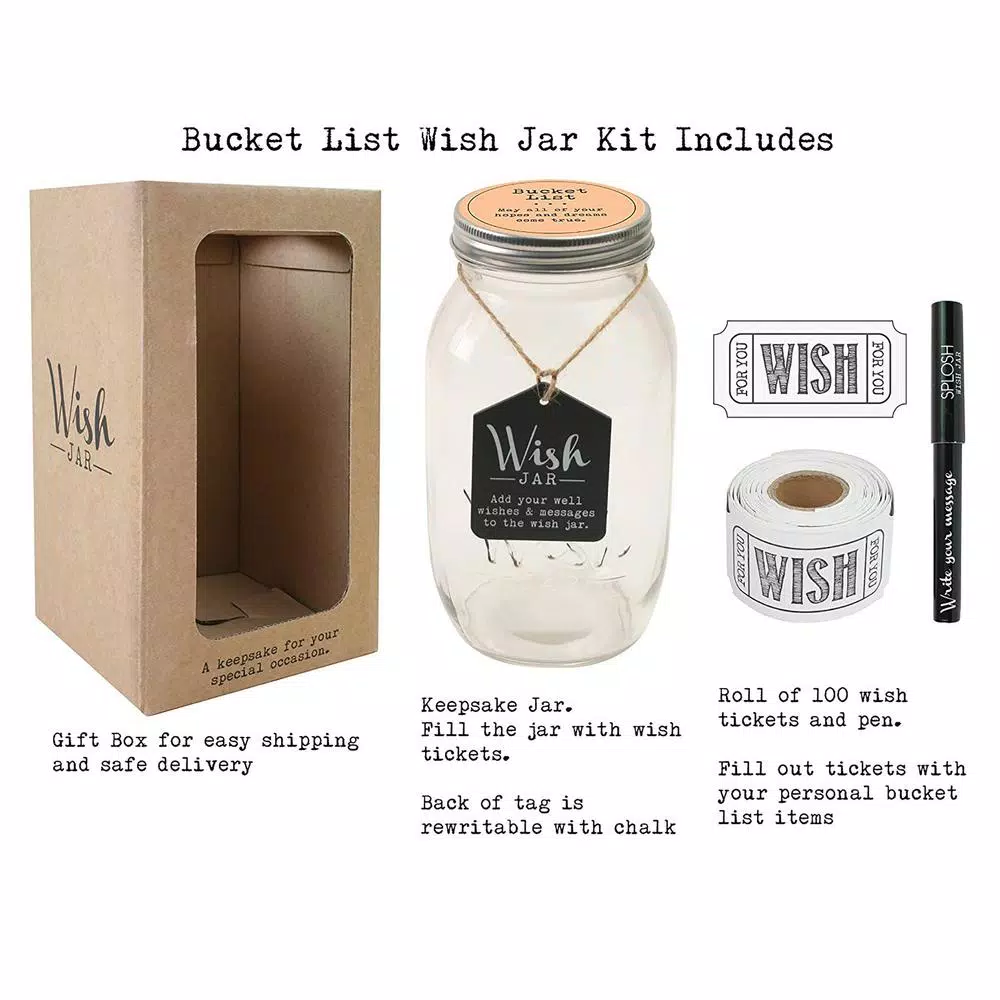 Stonebriar Collection Top Shelf Glass Bucket List Wish Jar Kit with 100 Tickets and Pen